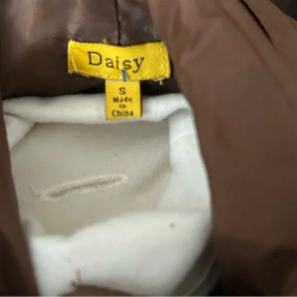 Daisy Quilted Puffer Coat Brown Zip Front Long Jacket- size small - Picture 6 of 8